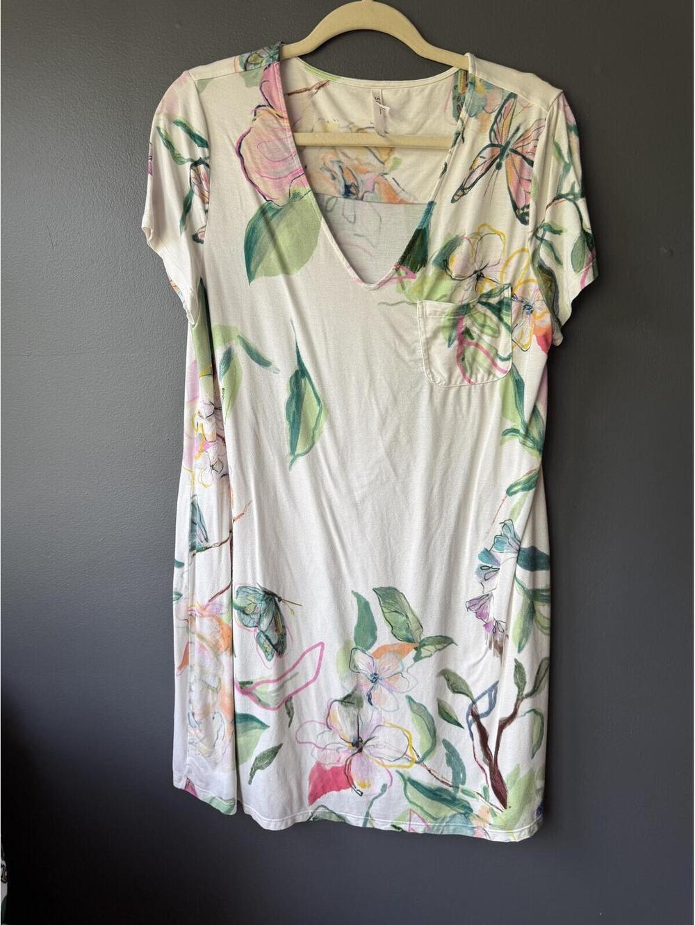 Soma Cool Nights Floral Print V-Neck Sleep Dress Tunic Top Size M
